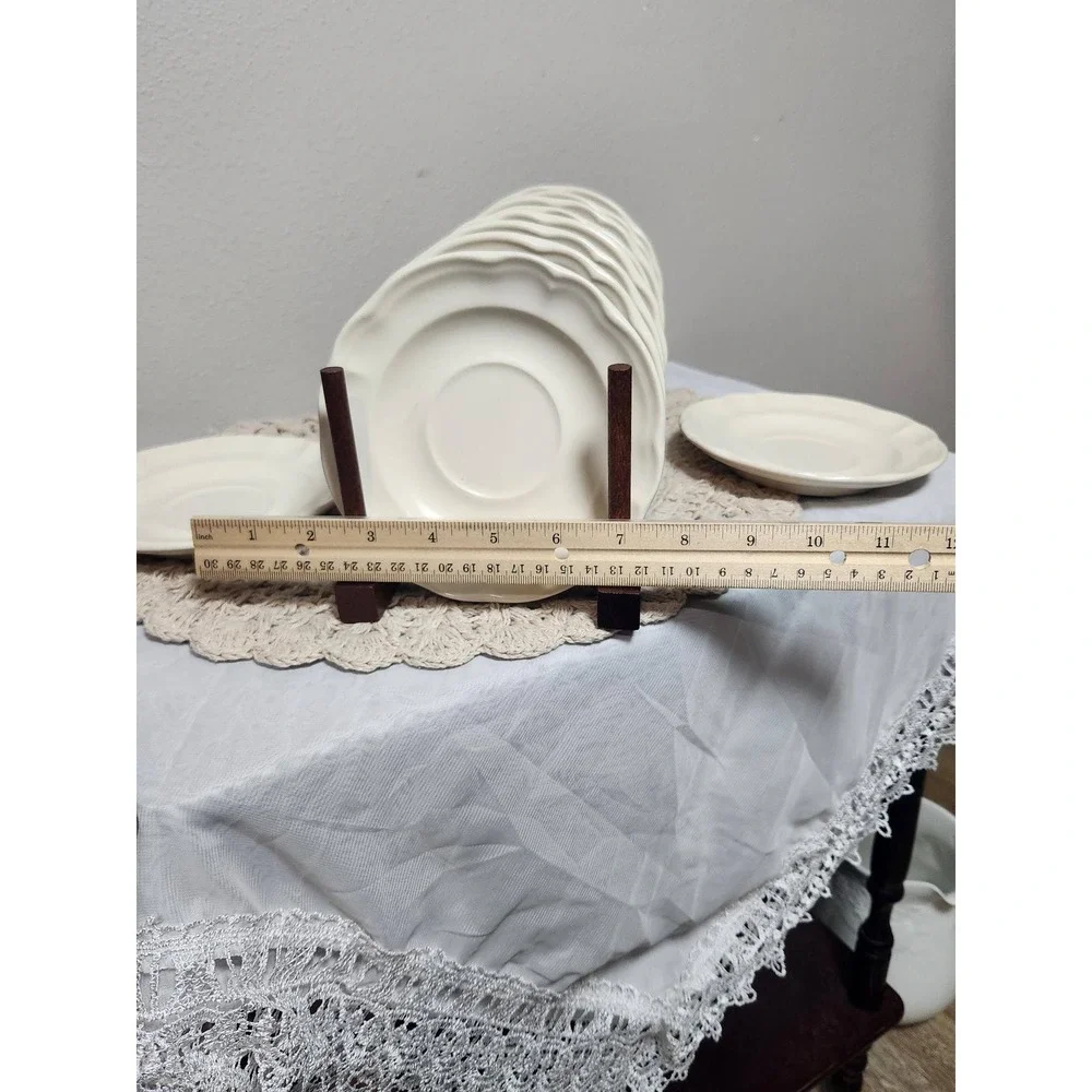 Pfaltzgraff Heritage White Saucers Set of 10 Vintage Stoneware Scalloped Plates